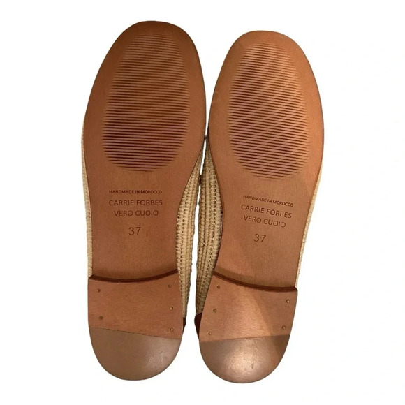 CARRIE FORBES Leather & Raffia Strap Notched Mumba Loafers - Picture 5 of 8